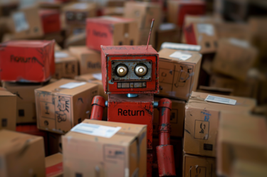 A old fashion robot in a warehouse